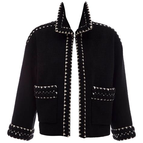 chanel black coat embroidered sleeves|Chanel ready to wear jacket.